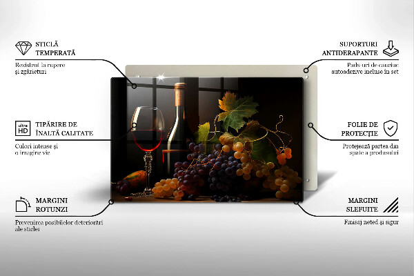 Chopping board glass A glass of wine and grapes