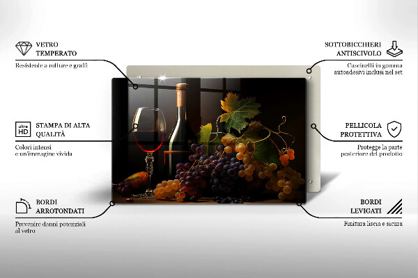 Chopping board glass A glass of wine and grapes