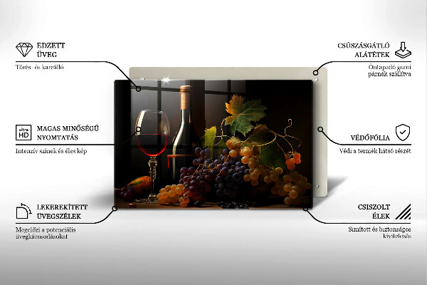 Chopping board glass A glass of wine and grapes