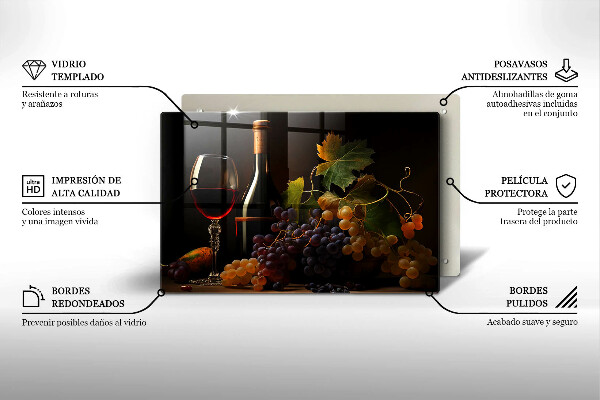 Chopping board glass A glass of wine and grapes