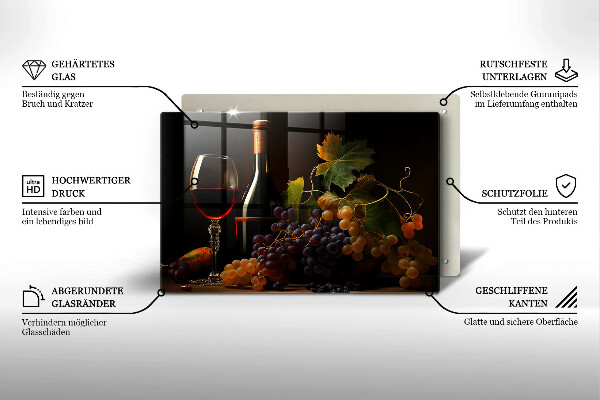 Chopping board glass A glass of wine and grapes