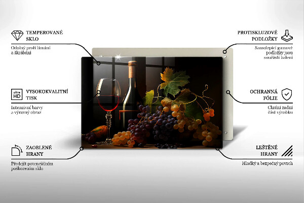 Chopping board glass A glass of wine and grapes