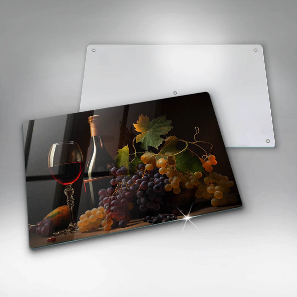 Chopping board glass A glass of wine and grapes