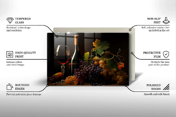 Chopping board glass A glass of wine and grapes