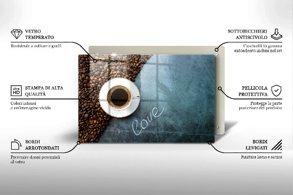 Chopping board Coffee beans and cup