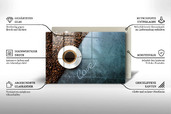 Chopping board Coffee beans and cup