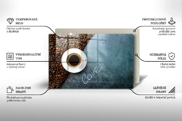 Chopping board Coffee beans and cup