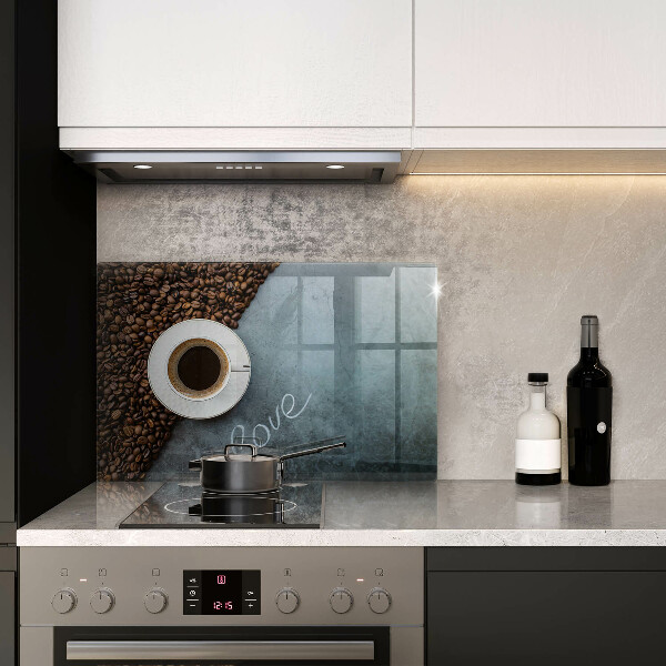 Chopping board Coffee beans and cup