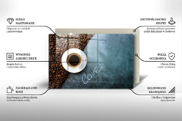 Chopping board Coffee beans and cup