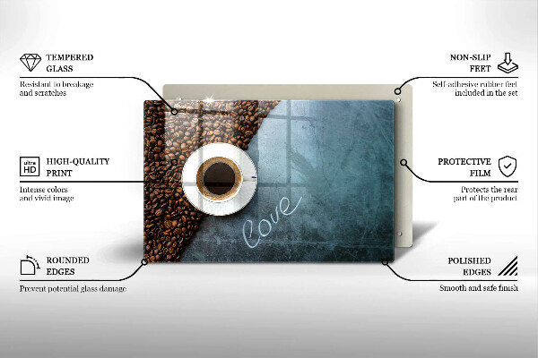 Chopping board Coffee beans and cup