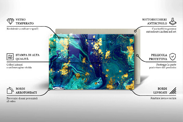 Chopping board glass Abstraction with gold