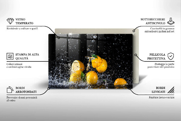 Chopping board glass Juicy lemon fruit
