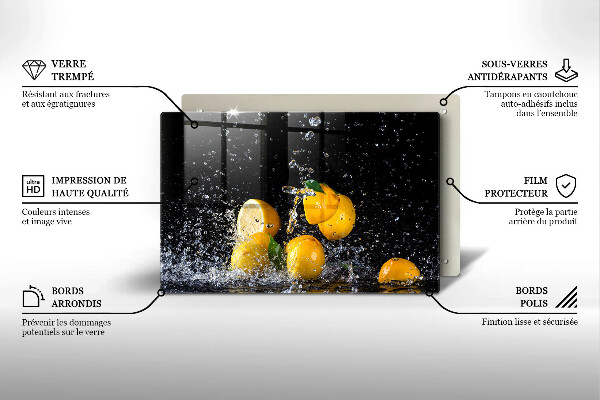 Chopping board glass Juicy lemon fruit