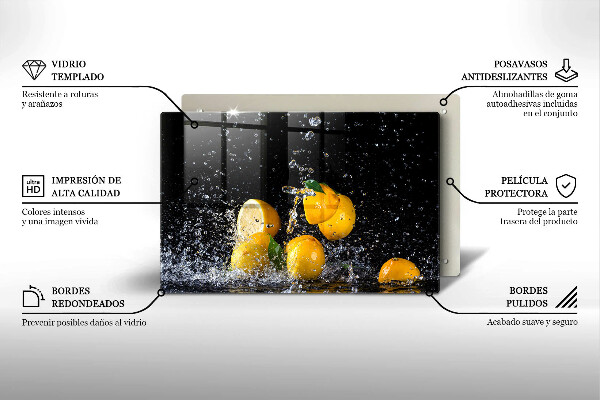 Chopping board glass Juicy lemon fruit