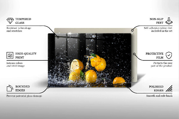 Chopping board glass Juicy lemon fruit