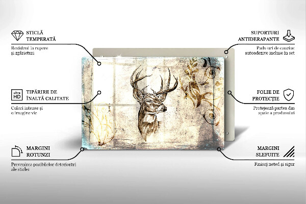 Chopping board glass Illustration deer animal