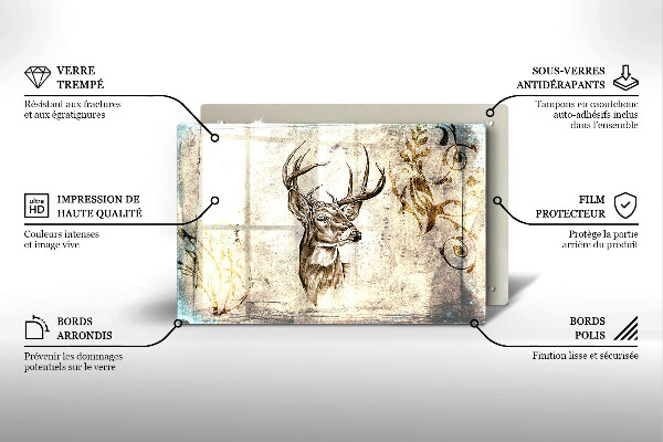 Chopping board glass Illustration deer animal