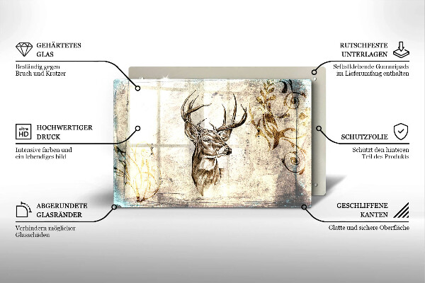 Chopping board glass Illustration deer animal