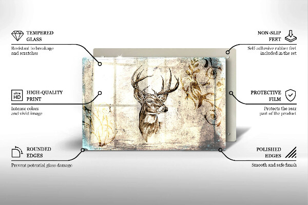 Chopping board glass Illustration deer animal
