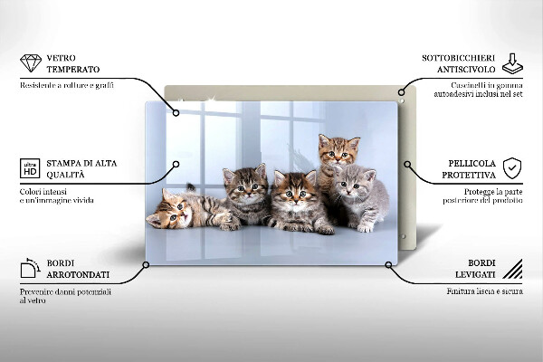 Chopping board glass Sweet small cats