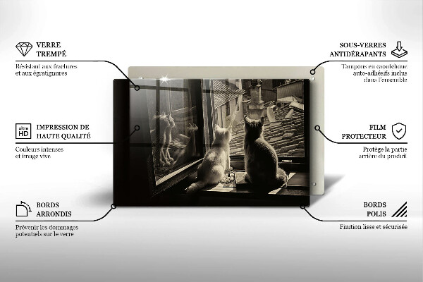 Chopping board glass Cats city and window