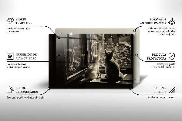 Chopping board glass Cats city and window