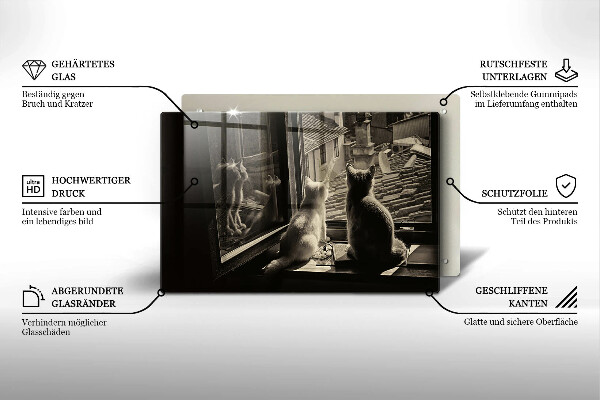 Chopping board glass Cats city and window
