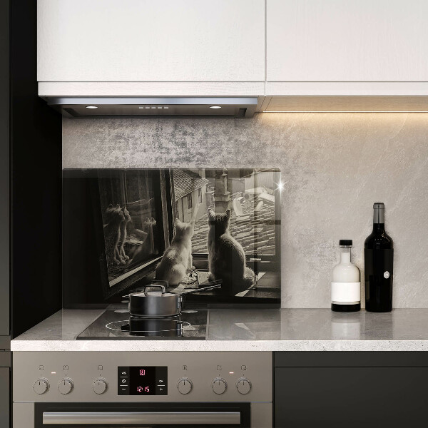 Chopping board glass Cats city and window