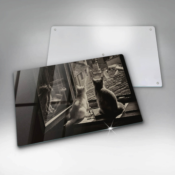 Chopping board glass Cats city and window