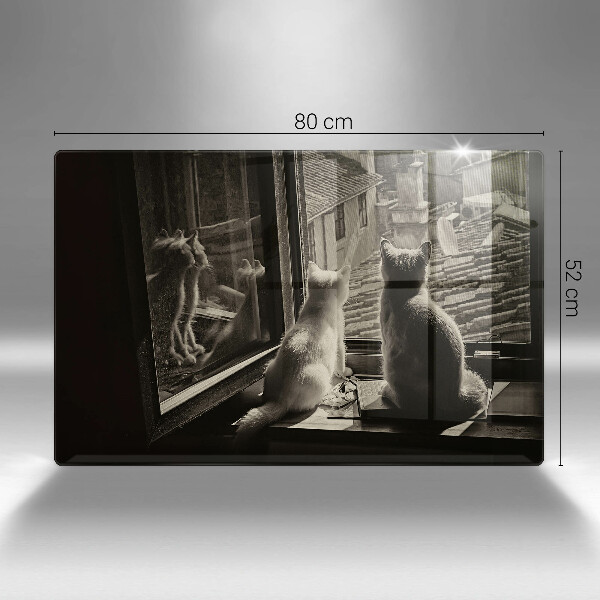 Chopping board glass Cats city and window