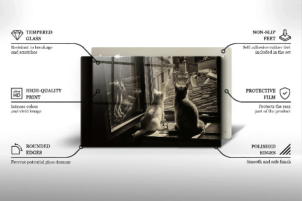 Chopping board glass Cats city and window