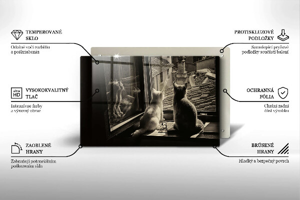 Chopping board glass Cats city and window