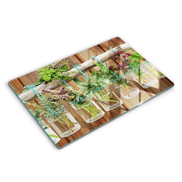 Chopping board glass Herbs vintage plants