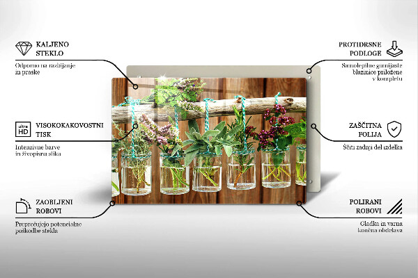 Chopping board glass Herbs vintage plants