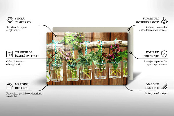 Chopping board glass Herbs vintage plants