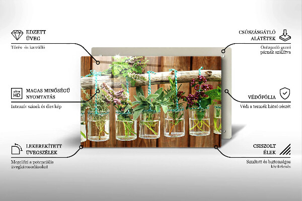 Chopping board glass Herbs vintage plants