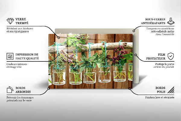 Chopping board glass Herbs vintage plants