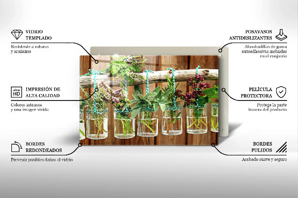 Chopping board glass Herbs vintage plants