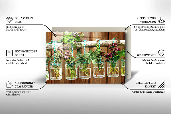 Chopping board glass Herbs vintage plants