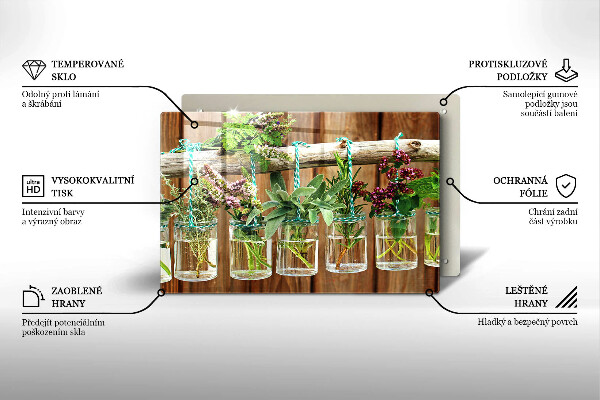 Chopping board glass Herbs vintage plants