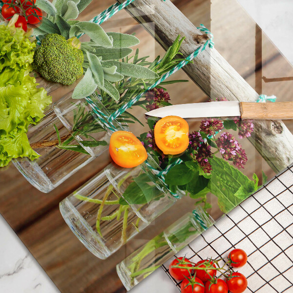Chopping board glass Herbs vintage plants