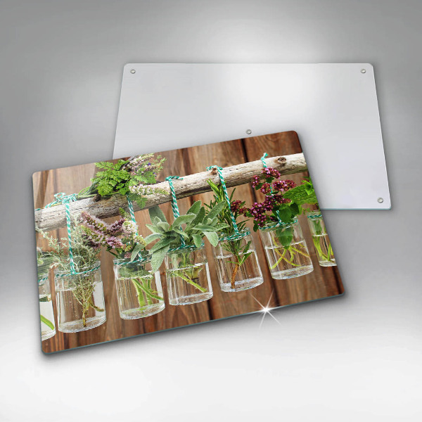 Chopping board glass Herbs vintage plants