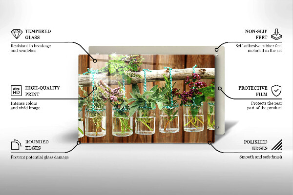 Chopping board glass Herbs vintage plants