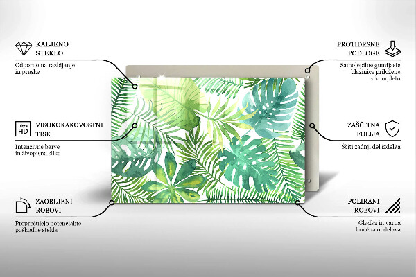 Chopping board glass Boho watercolors leaves