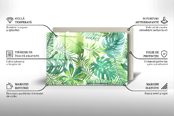 Chopping board glass Boho watercolors leaves