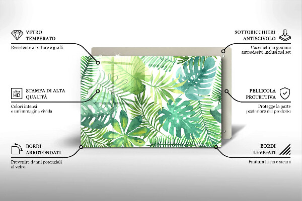 Chopping board glass Boho watercolors leaves