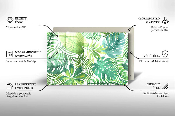 Chopping board glass Boho watercolors leaves