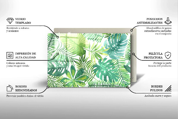 Chopping board glass Boho watercolors leaves