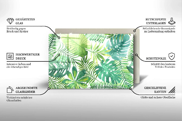 Chopping board glass Boho watercolors leaves