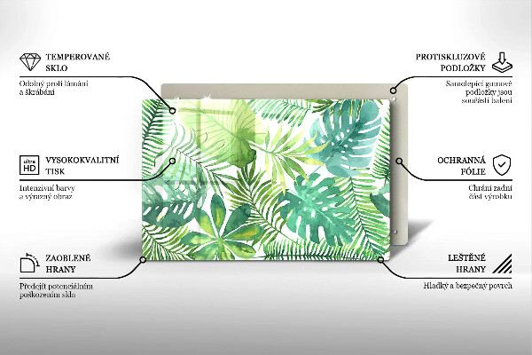 Chopping board glass Boho watercolors leaves